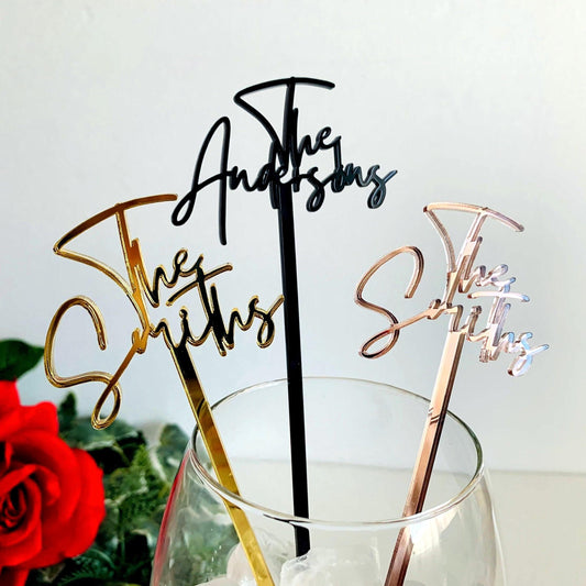 Custom Family Drink Stirrer – Personalized Name Acrylic or Stainless Steel Cocktail Stir Stick