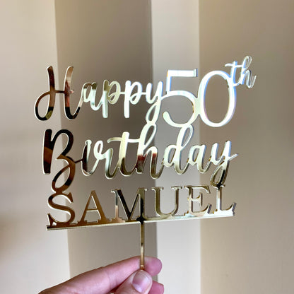 Custom Happy 50th Birthday Cake Topper – Personalized Name & Anniversary Age