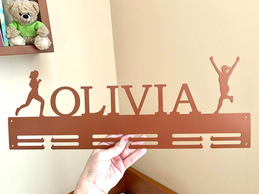 Custom Family Medal Holder for Couples – Personalized Running Medal & Bib Display Rack