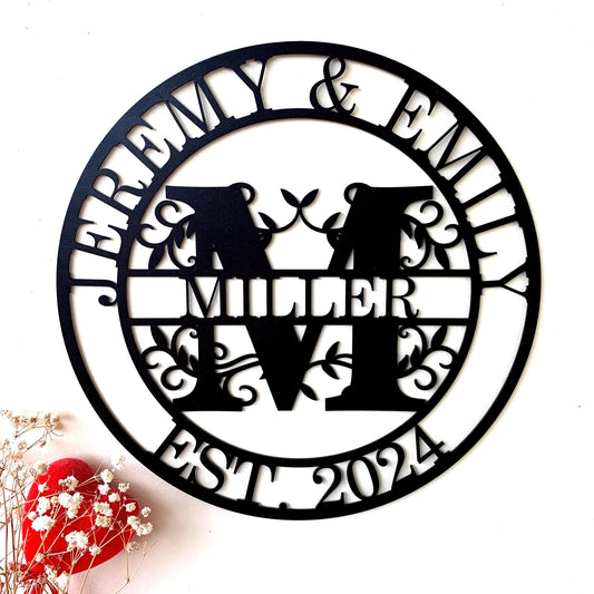 Custom Family Monogram Split-Letter Metal Sign – Personalized Initial & Name With Est. Date