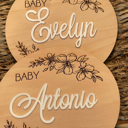 Footprint Birth Announcement Sign – Personalized Wooden Baby Name Keepsake