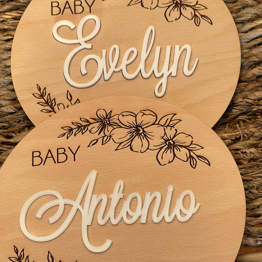 Footprint Birth Announcement Sign – Personalized Wooden Baby Name Keepsake