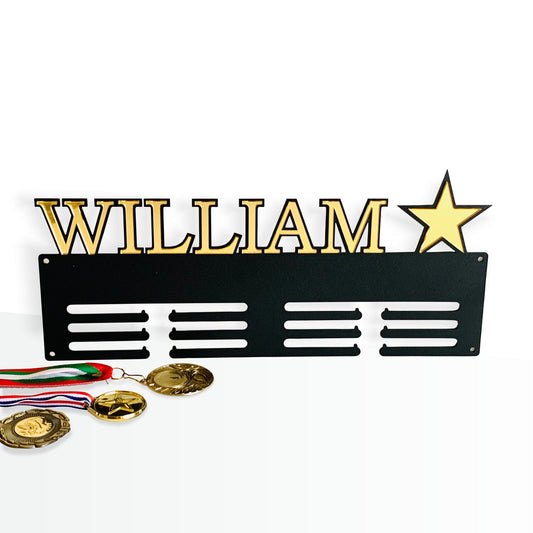 Custom Luxury Medal Hanger – Personalized Metal Name Holder with Star Accent