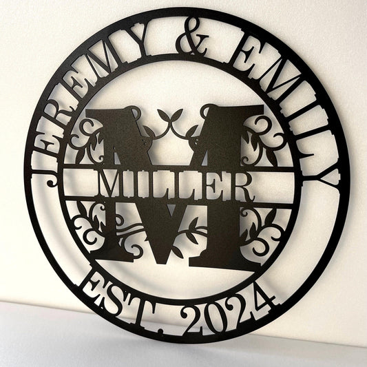Custom Family Monogram Split-Letter Metal Sign – Personalized Initial & Name With Est. Date