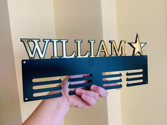 Custom Luxury Medal Hanger – Personalized Metal Name Holder with Star Accent