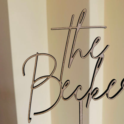 Custom Wedding Cake Topper – Script Font in Wood, Acrylic, or Glitter Finish
