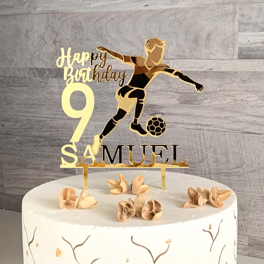 Custom Soccer Birthday Cake Topper – Personalized Name & Age with Soccer Silhouette