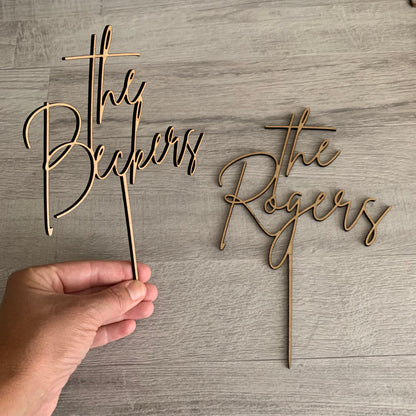 Custom Wedding Cake Topper – Script Font in Wood, Acrylic, or Glitter Finish