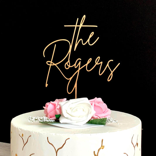Custom Wedding Cake Topper – Script Font in Wood, Acrylic, or Glitter Finish