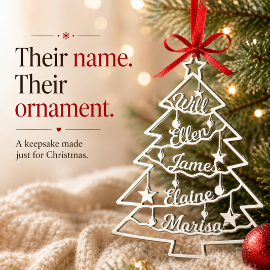 Personalized Stainless Steel Christmas Tree Ornaments with Custom Family Names | Handmade Ornament