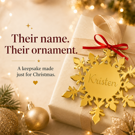 Personalized Mirror Snowflake Christmas Ornament | Custom Engraved Acrylic Keepsake