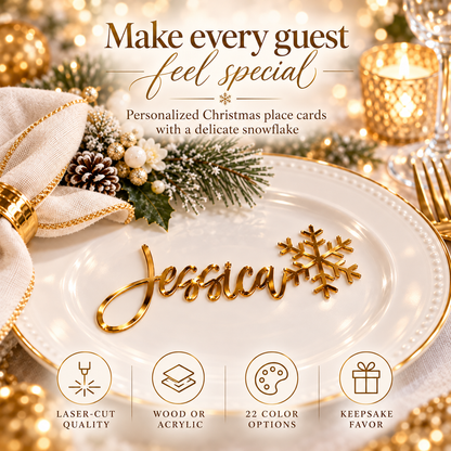 Personalized Christmas Place Cards | Custom Laser Cut Names with Snowflakes