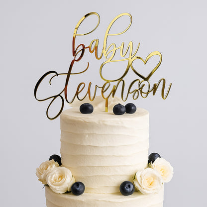 Personalized Baby Name Cake Topper – Custom Name with Heart - Baby Shower & Gender Reveal Decoration - Laser-Cut Acrylic or Wood