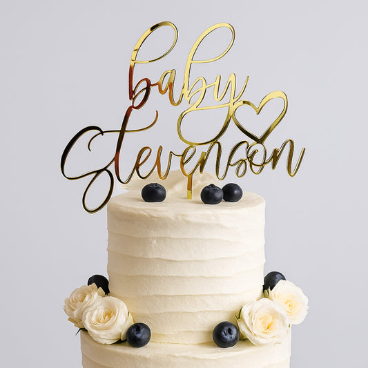 Personalized Baby Name Cake Topper – Custom Name with Heart - Baby Shower & Gender Reveal Decoration - Laser-Cut Acrylic or Wood