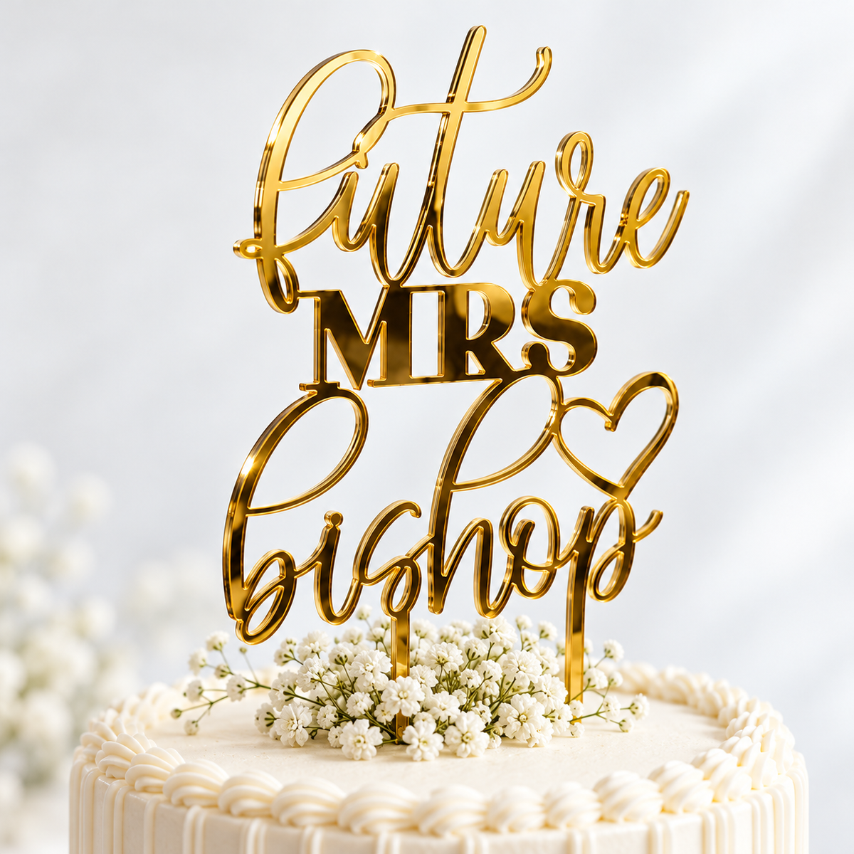 Personalized “Future Mrs” Cake Topper – Custom Name with Heart