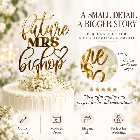 Personalized “Future Mrs” Cake Topper – Custom Name with Heart