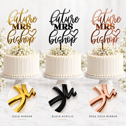 Personalized “Future Mrs” Cake Topper – Custom Name with Heart