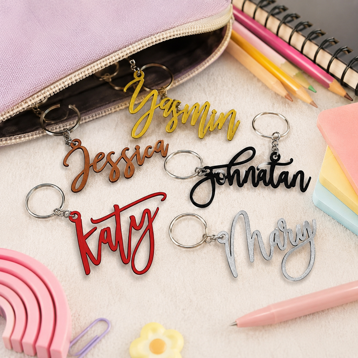 Personalized Metal Keychain with Laser-Cut Name — alternate angle