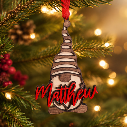 Personalized Christmas Gnome Name Ornament - Male or Female Design Options