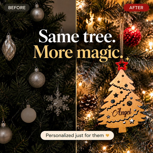 Custom Name Christmas Tree Ornament | Engraved Wood with Colored Acrylic Star