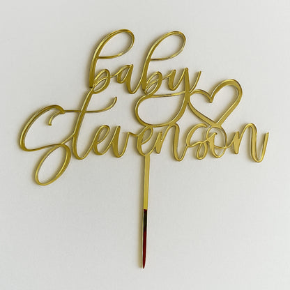 Personalized Baby Name Cake Topper – Custom Name with Heart - Baby Shower & Gender Reveal Decoration - Laser-Cut Acrylic or Wood