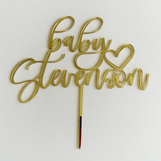 Personalized Baby Name Cake Topper – Custom Name with Heart - Baby Shower & Gender Reveal Decoration - Laser-Cut Acrylic or Wood