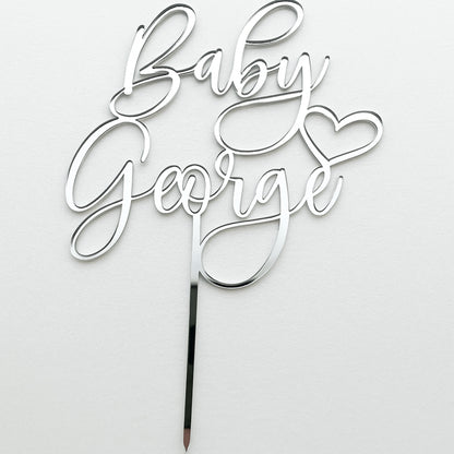 Personalized Baby Name Cake Topper – Custom Name with Heart - Baby Shower & Gender Reveal Decoration - Laser-Cut Acrylic or Wood