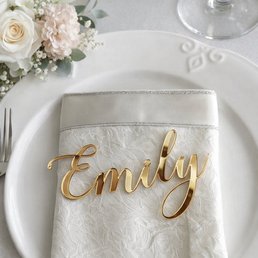 Personalized Wedding Place Cards | Custom Laser-Cut Guest Names in Acrylic or Wood