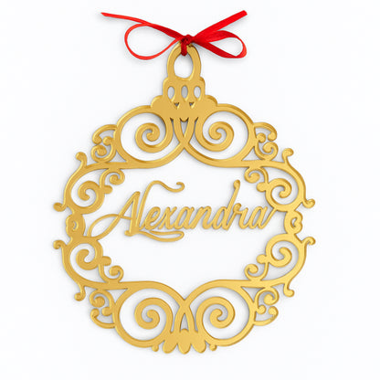 Personalized Name Christmas Ornament – Gold Mirror Acrylic (or Wood) Bauble – Custom Laser-Cut Tree Decoration or Holiday Place Card