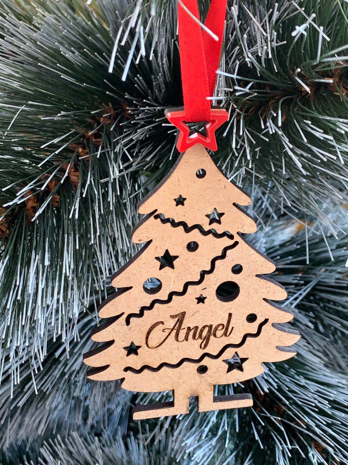 Personalized Freestanding Wooden Christmas Trees | Custom Xmas Place Cards | Mom, Dad & Kids Wood Ornaments