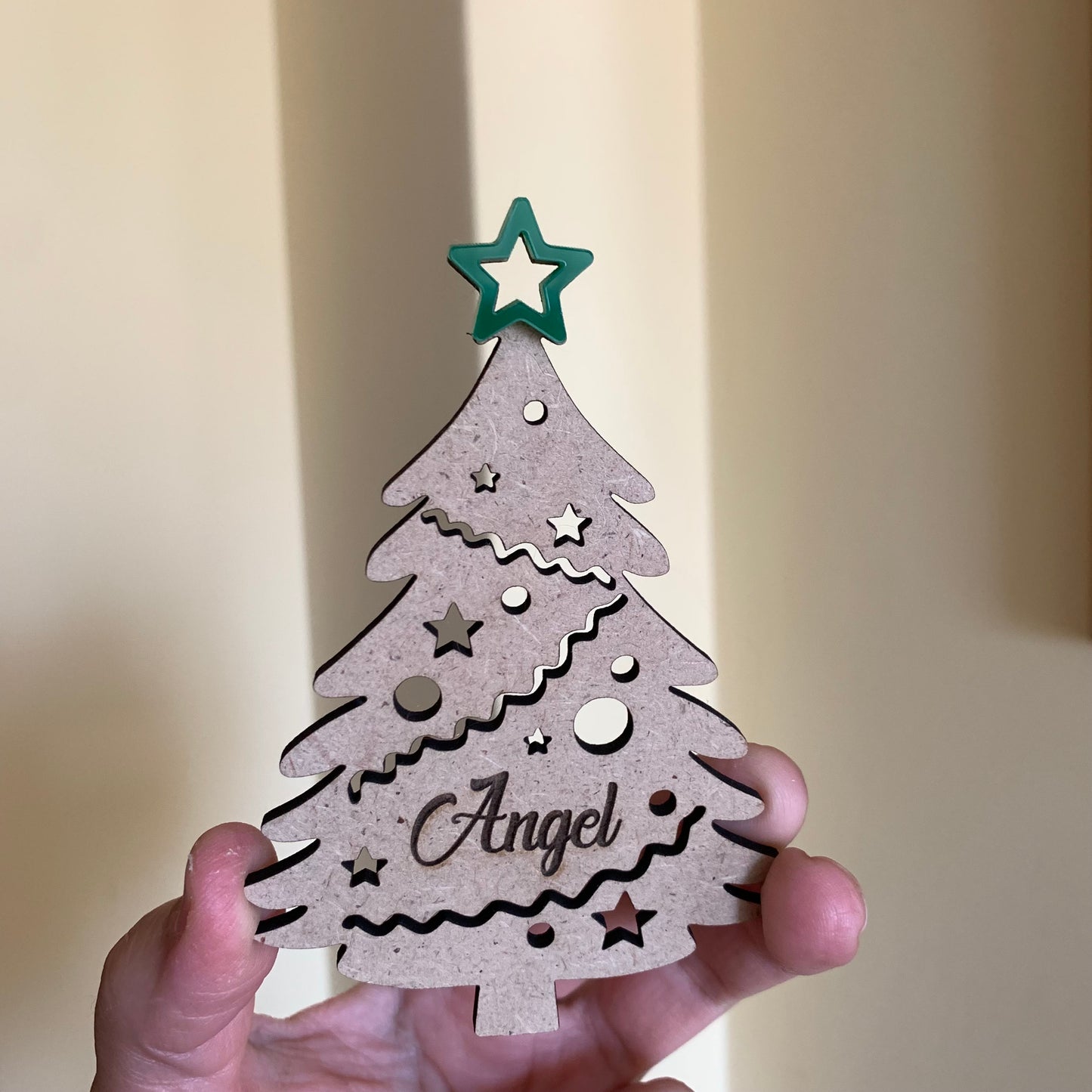 Personalized Freestanding Wooden Christmas Trees | Custom Xmas Place Cards | Mom, Dad & Kids Wood Ornaments