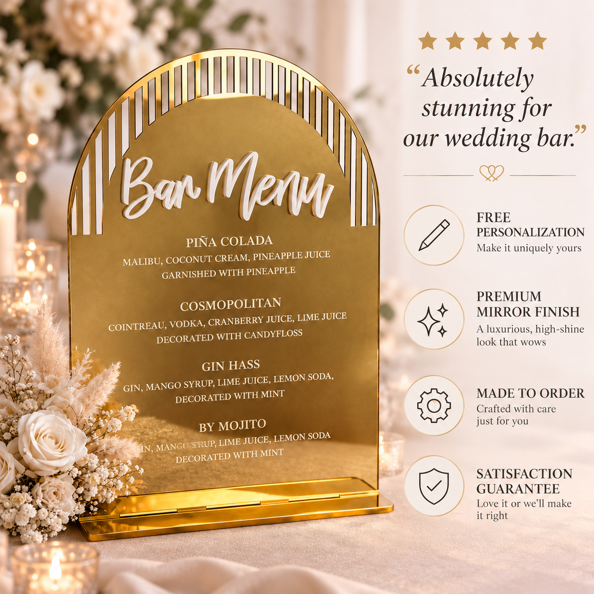 Personalized Arch Bar Menu Sign - Cocktail, Wine & Beer Drinks List