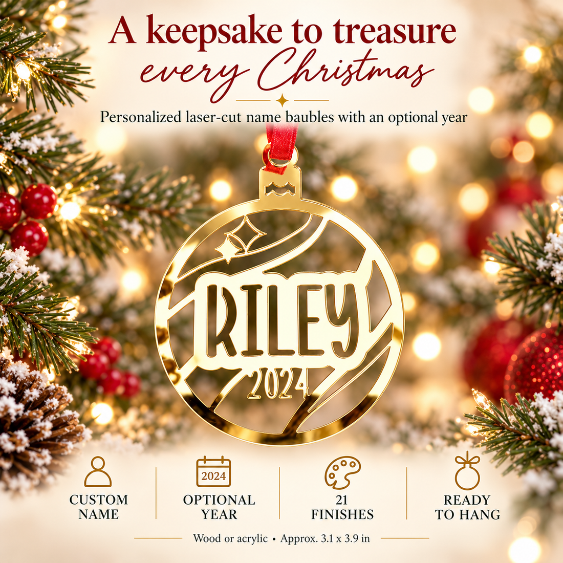 Personalized Christmas Ornament with Custom Name & Year