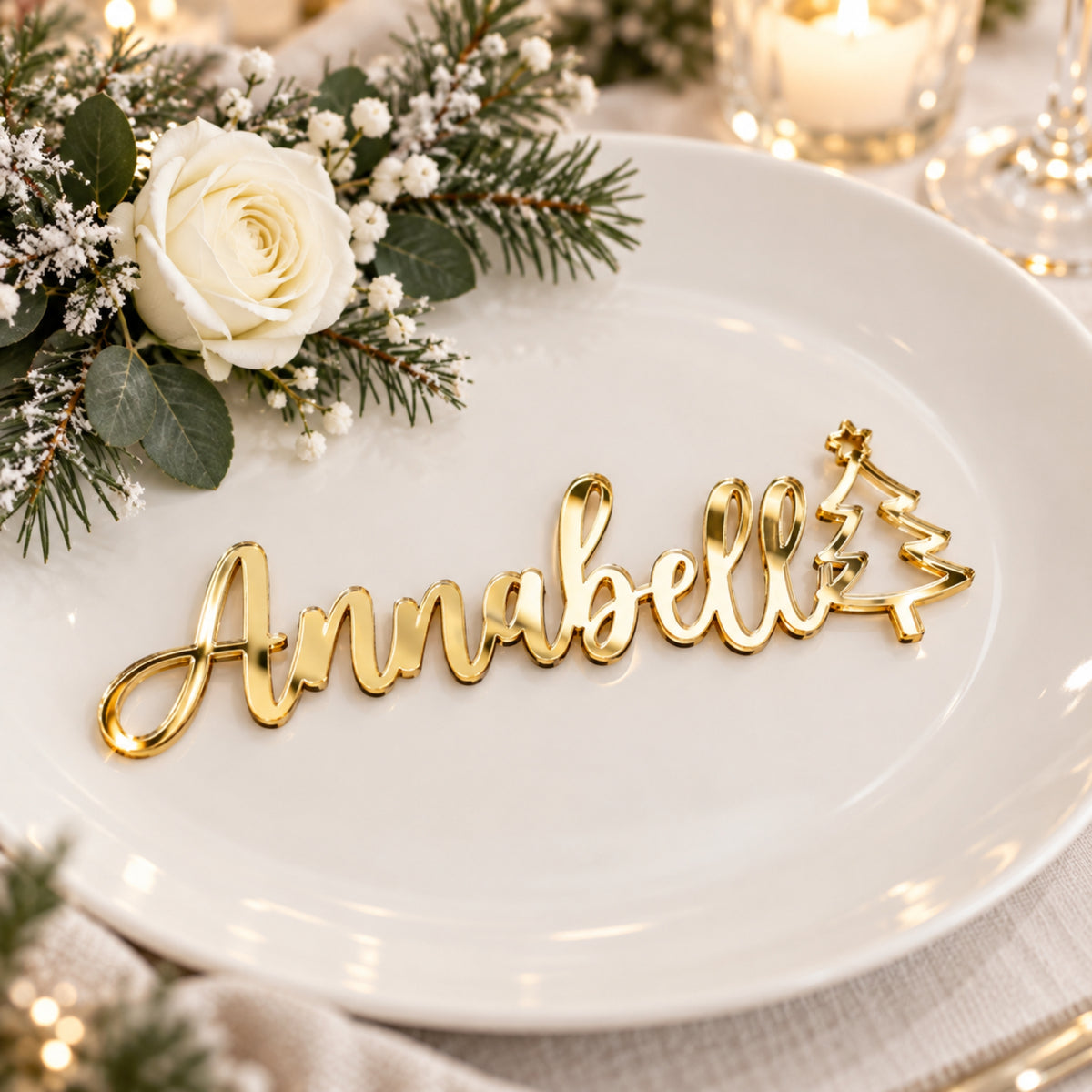 Personalized Christmas Place Cards | Custom Laser Cut Names with Trees