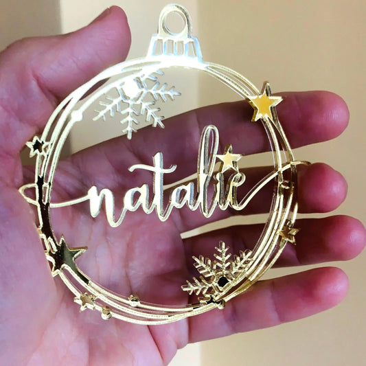 Personalized Christmas Tree Ornament – Custom Laser Cut Name Bauble – Modern Holiday Decoration & Gift Tag – Wood or Acrylic – 2025 Keepsake