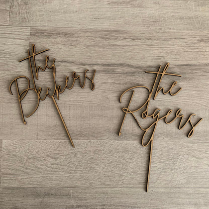 Custom Wedding Cake Topper – Script Font in Wood, Acrylic, or Glitter Finish