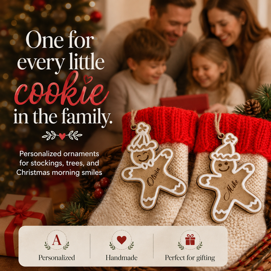 Personalized Gingerbread Christmas Stocking Tags | Custom Name Ornaments | Present Labels | Male or Female Style