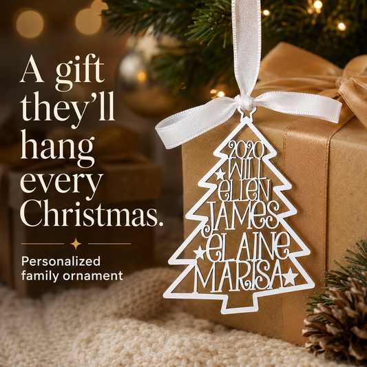 Custom Family Names Christmas Tree Ornament — Stainless Steel | Handmade