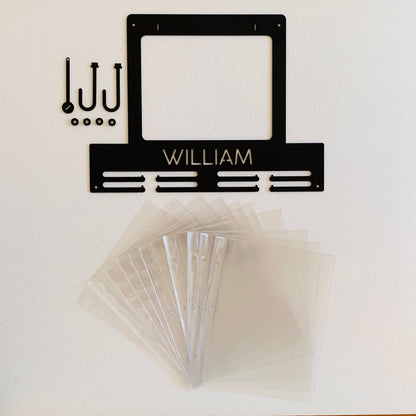 Custom Running Medal & Race Bib Holder – Personalized Metal Display Rack with Name & Figures
