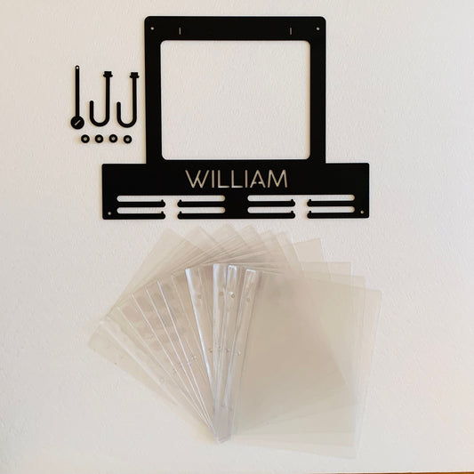 Custom Running Medal & Race Bib Holder with Name or Text of Your Choice | Personalized Metal Display Rack