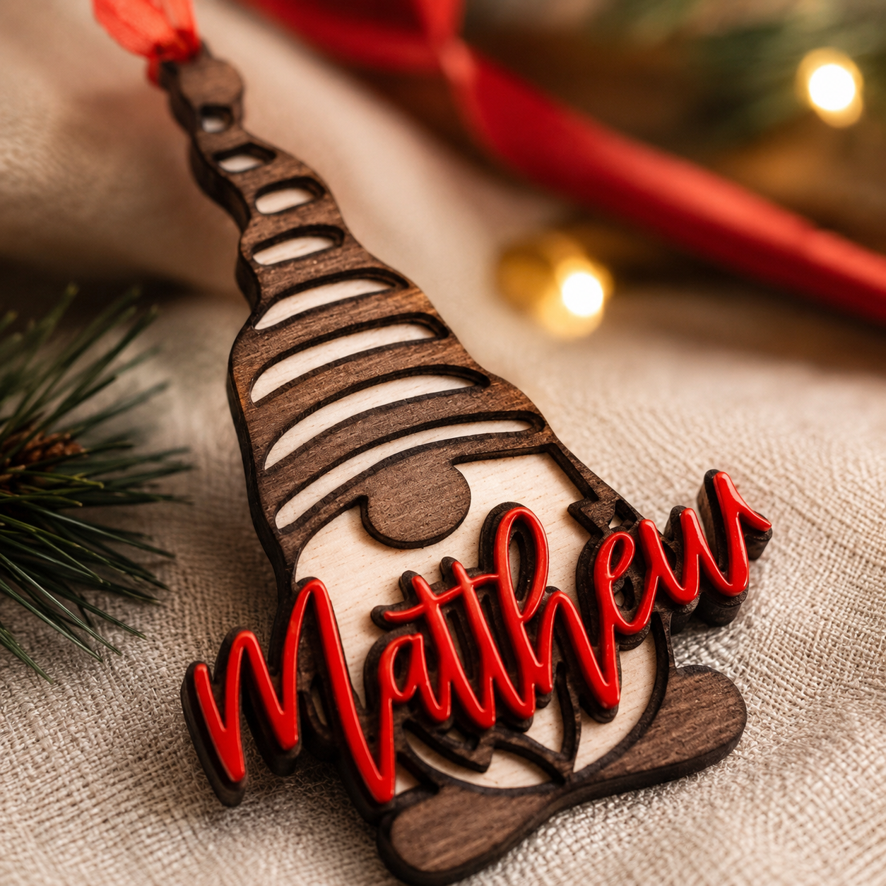Personalized Christmas Gnome Name Ornament - Male or Female Design Options