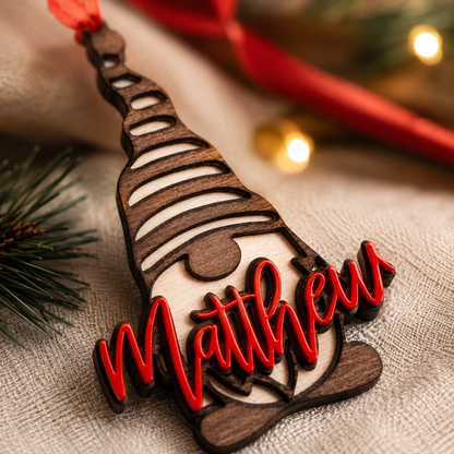 Personalized Christmas Gnome Name Ornament - Male or Female Design Options