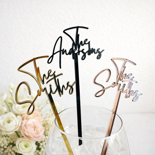 Custom Family Drink Stirrer | Personalized Name Acrylic or Stainless Steel Cocktail Stir Stick