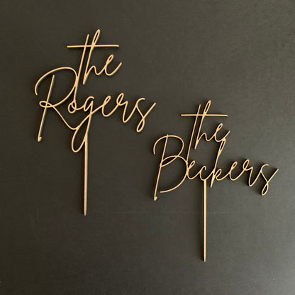 Custom Wedding Cake Topper – Script Font in Wood, Acrylic, or Glitter Finish