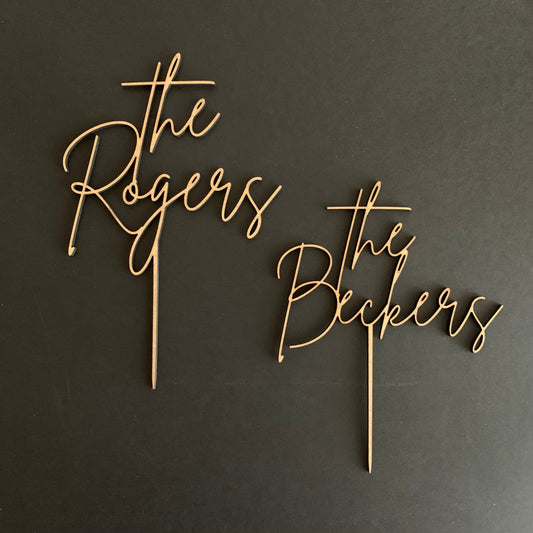 Custom Wedding Cake Topper – Script Font in Wood, Acrylic, or Glitter Finish