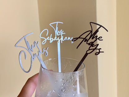 Custom Family Drink Stirrer – Personalized Name Acrylic or Stainless Steel Cocktail Stir Stick