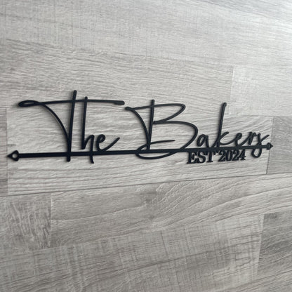 Custom Family Name Sign – Personalized Wedding or Housewarming Gift – Last Name Metal Sign – Wall Art with Established Date