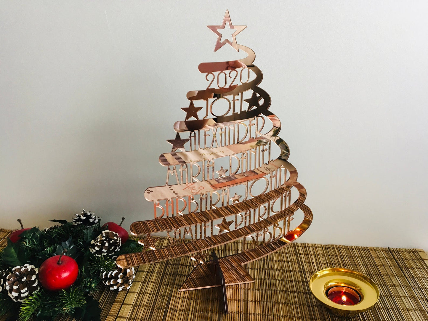 Large Personalized Freestanding Christmas Tree | Custom Family Name Holiday Ornament | Handmade Gift