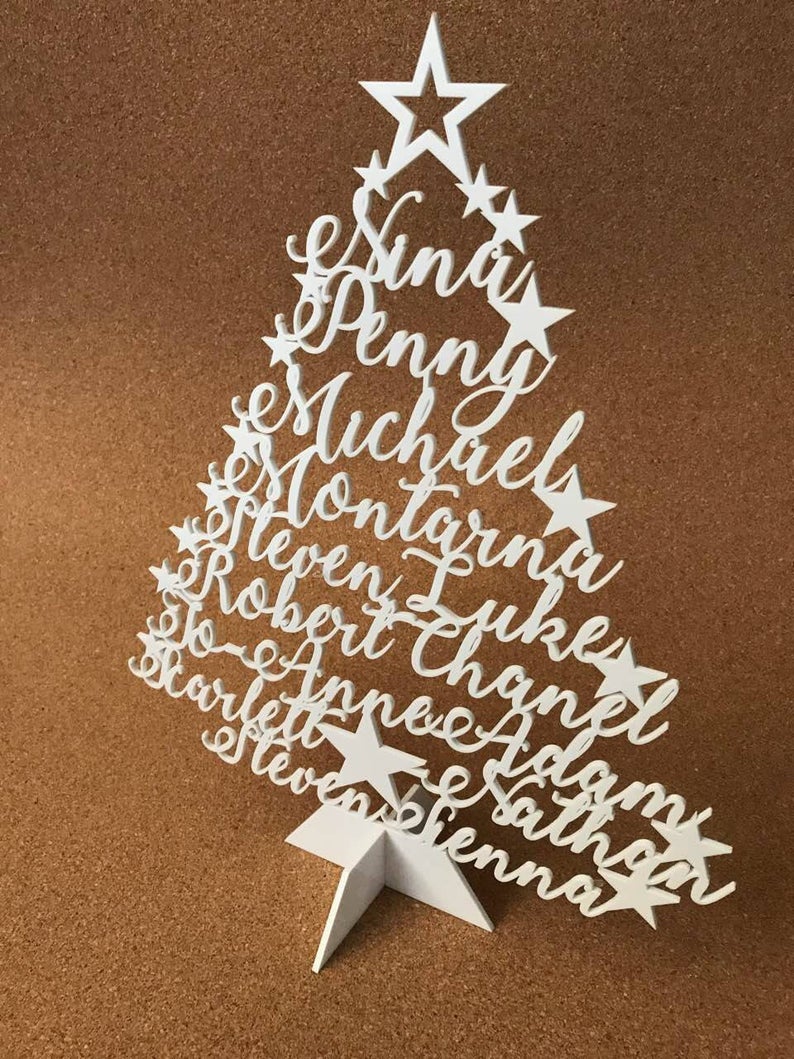 Large Personalized Freestanding Christmas Tree | Custom Family Name Holiday Ornament | Handmade Gift