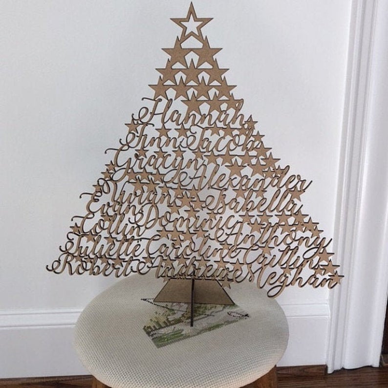 Large Personalized Freestanding Christmas Tree | Custom Family Name Holiday Ornament | Handmade Gift